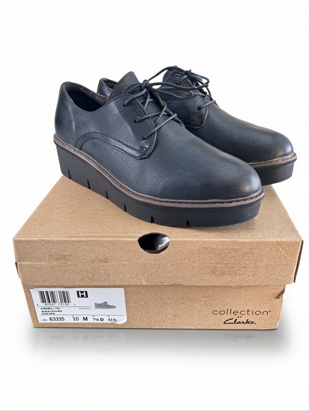 Clarks Airabell Tye Black Leather Oxford Women Shoes Size 10 NEW